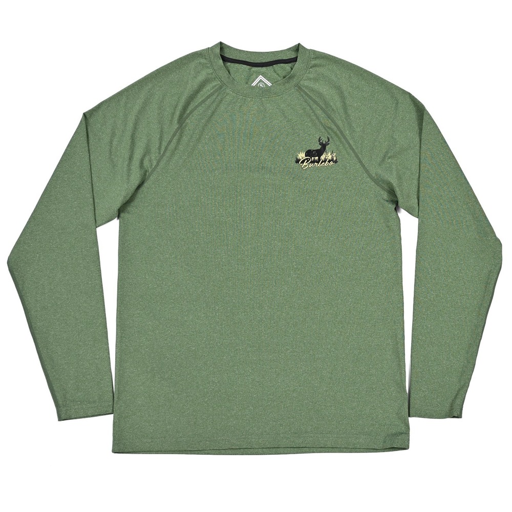 Burlebo Shirt Mens Small Green Live Wild Long Sleeve Performance Fishing UPF EUC